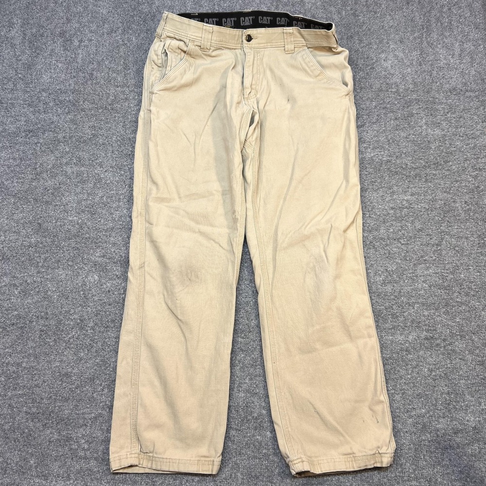 CAT Pants Mens 34x32 Beige Canvas Stretch Khakis Workwear Casual Outdoor Utility